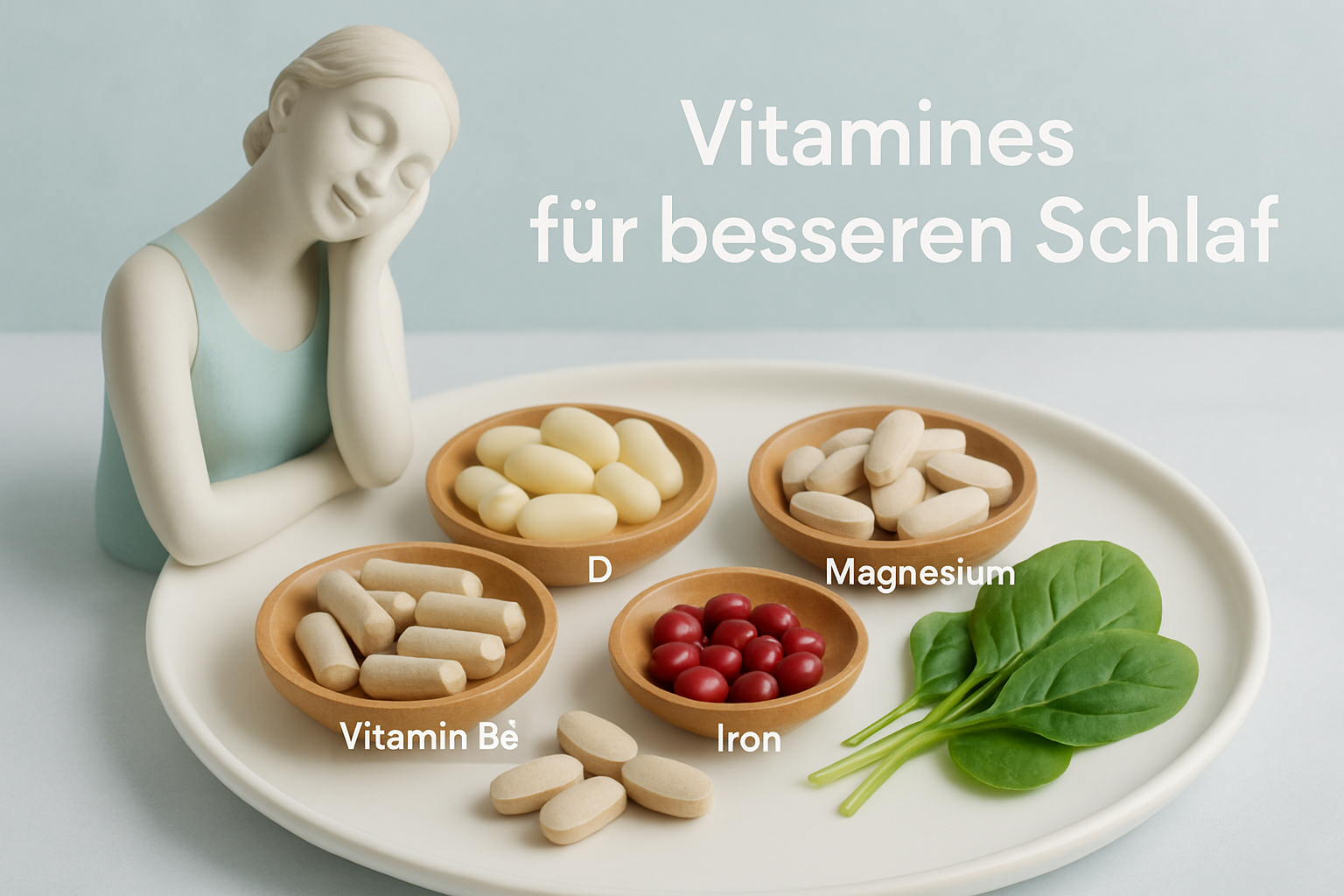 Verschiedene Vitaminpräparate, Obst und Gemüse als natürliche Quellen für besseren Schlaf